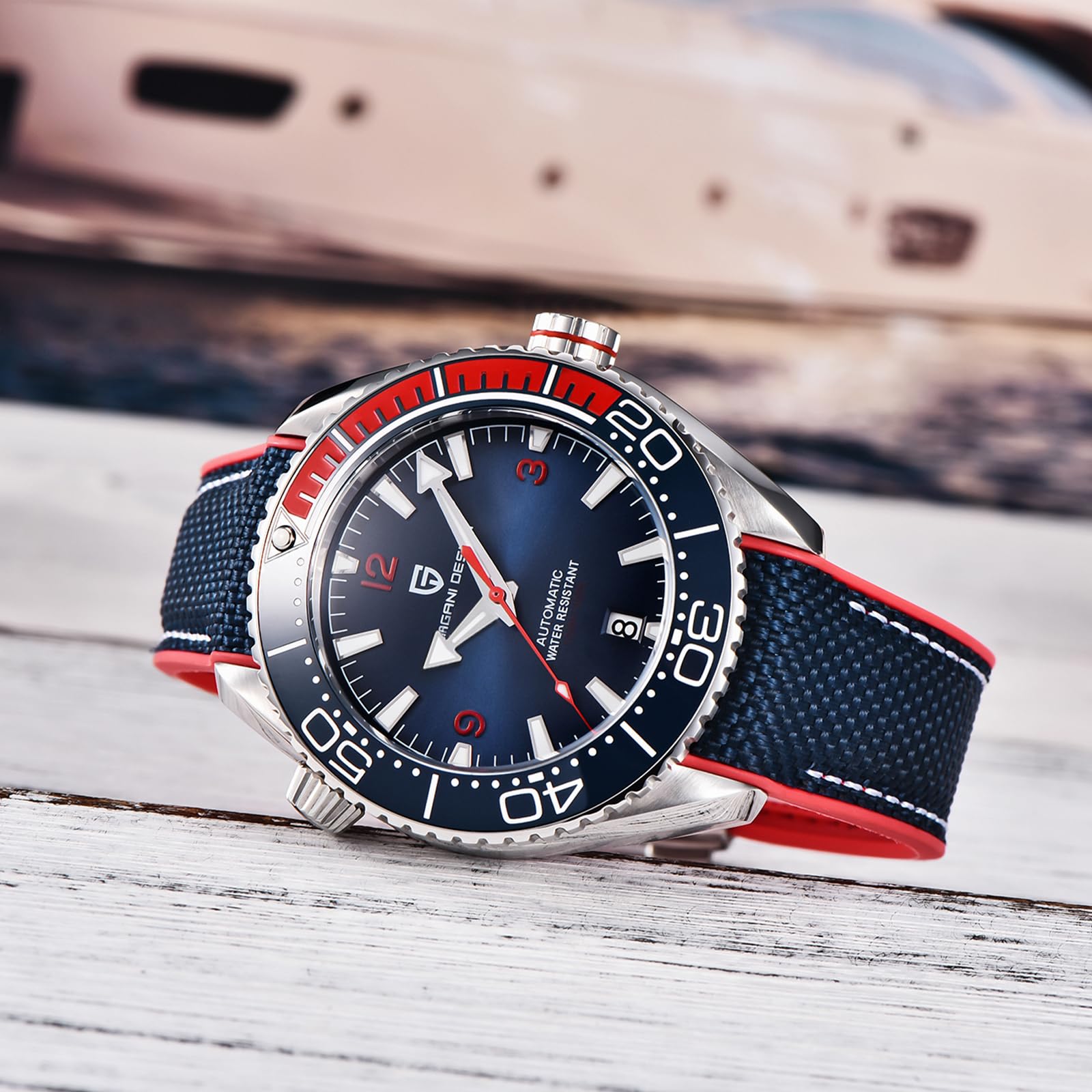 Pagani Design Herrenuhr Automatik Mechanische Uhr Keramiklünette Edelstahl 100m wasserdicht Tauchen Sportarmband Datum Leuchtend Luxusuhr Kautschukarmband