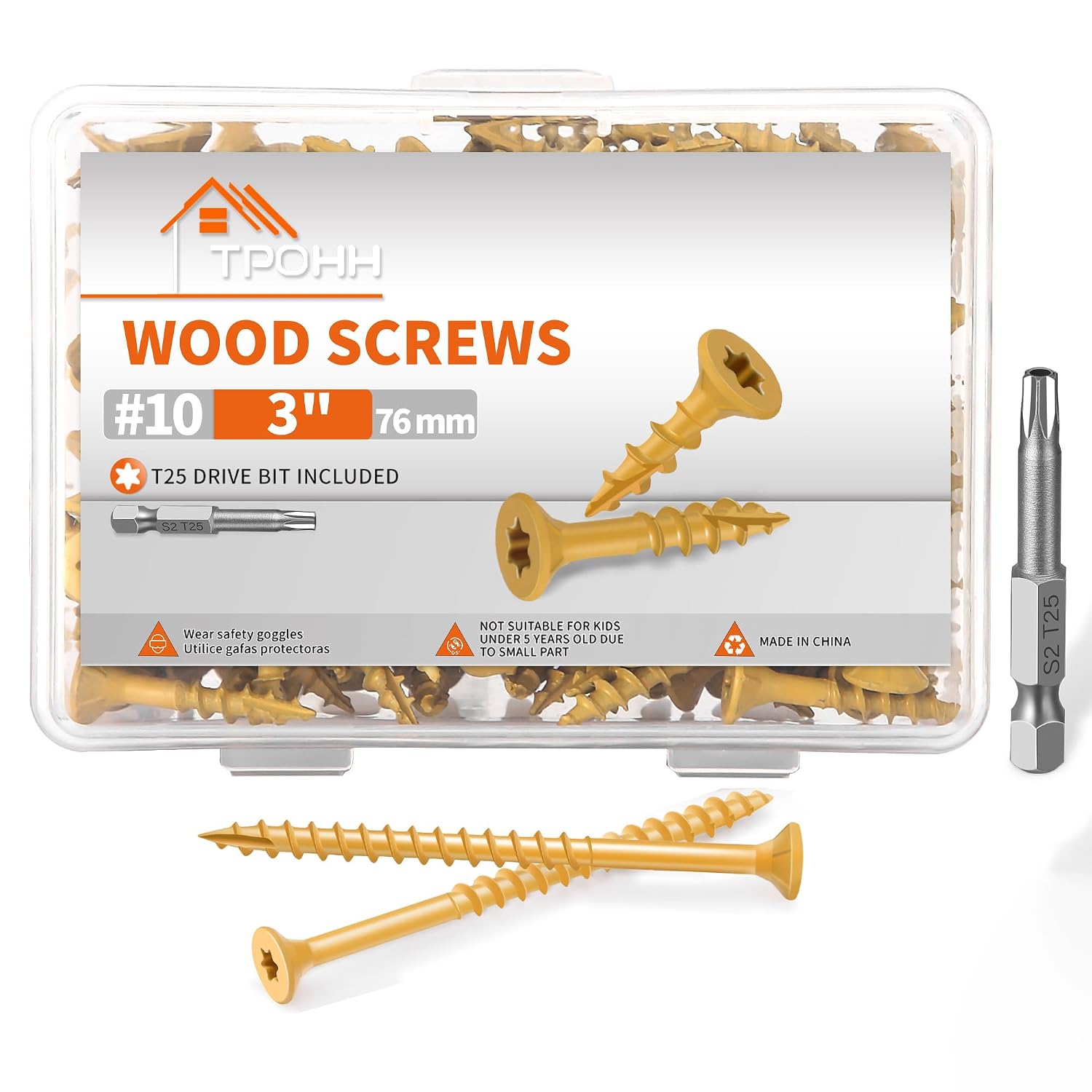 100 PCS #10 x 3 Tornillos para Deck Cabeza Plana Acero Endurecido con Recubrimiento Cerámico y Punta T25 Torx por TPOHH miniatura 1