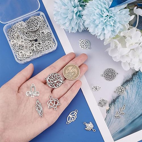 Miniatura 3 de SUNNYCLUE 1 caja de 72 dijes de 12 estilos de conectores de flores conectores de eslabones redondos planos estilo tibetano conectores de hojas para