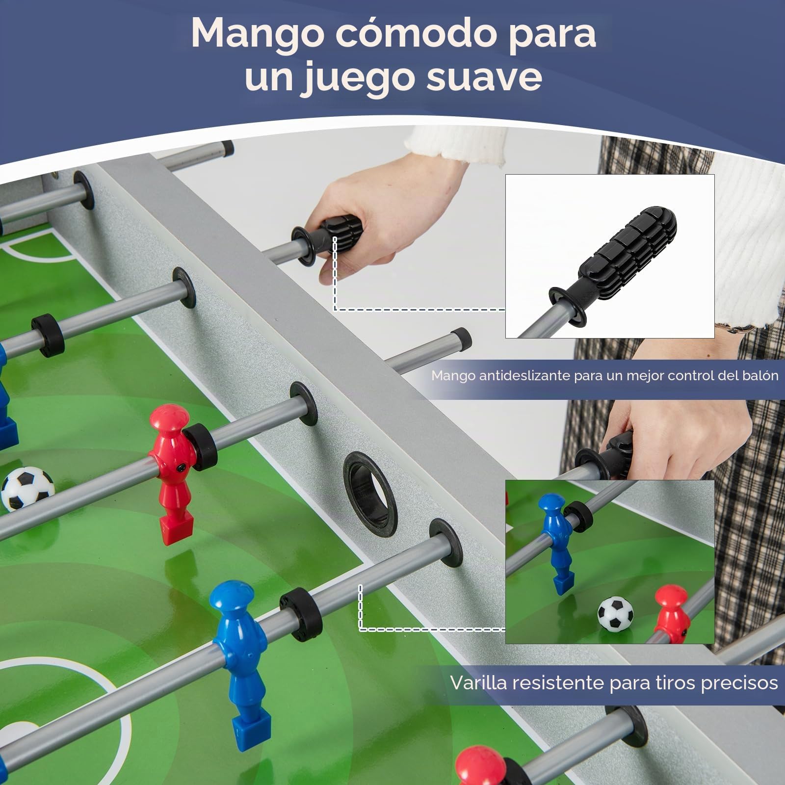 HOMASIS Fútbolin de Madera Profesional para Niños y Adultos, Mesa Multijuegos con 18 Jugadores Realistas, Baby-Foot con 2 Globos de Fútbol, 94,5x53,5x76,5cm, Juguetes de Familia para Casa