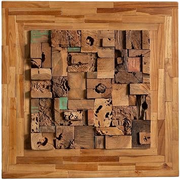 Vivaterra Javanese Wood Block Wall Art, 25" L x 25" W x 2.5" D, Recycled Wood Wall Decor for the Living Room, Dining Room, or Office, Arisan-made wall art