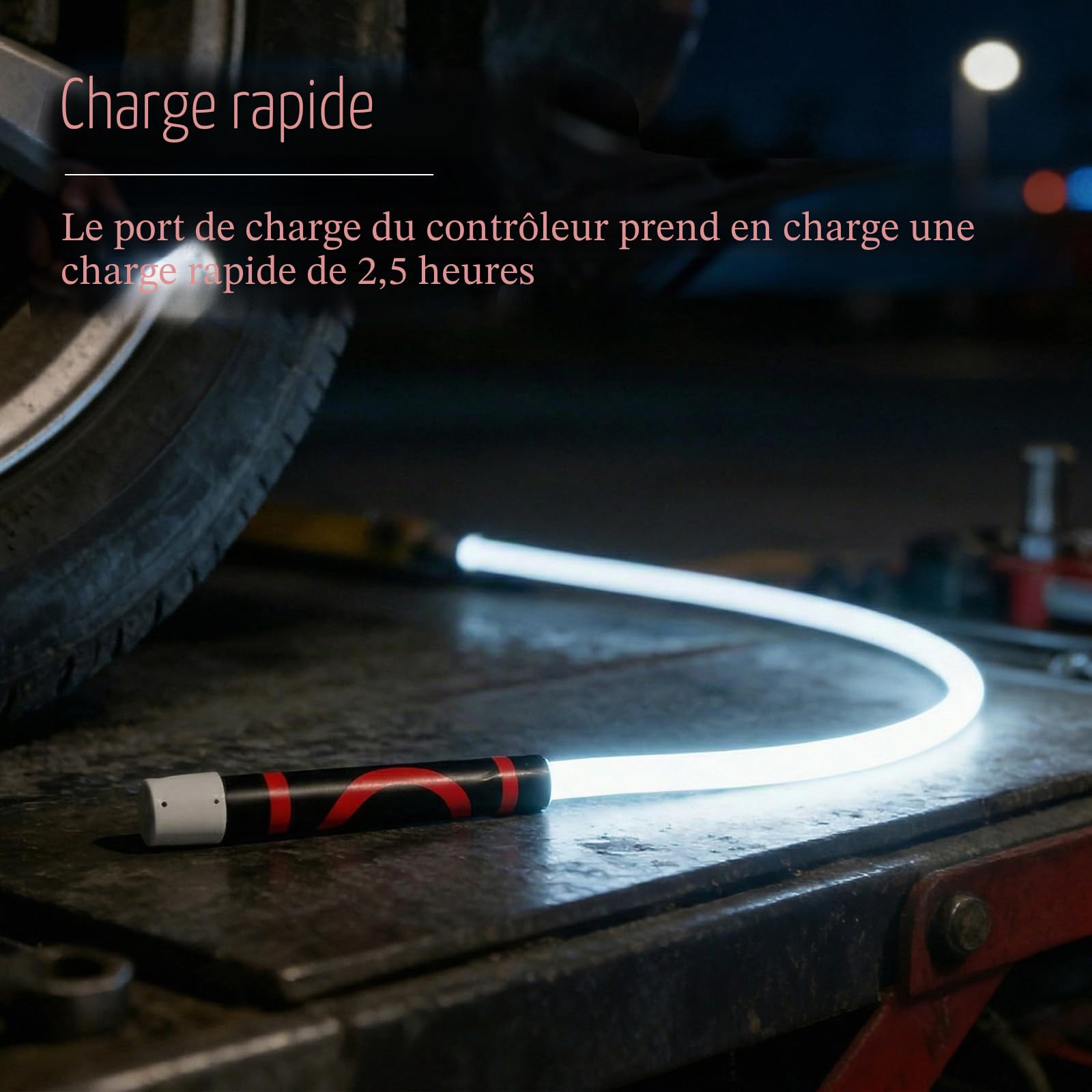 Lampe torche LED flexible de 111,8 cm – Lampe de travail pliable à haute luminosité avec 3 modes de luminosité, lumière flexible rechargeable pour mécanicien, réparation de voiture, inspection et