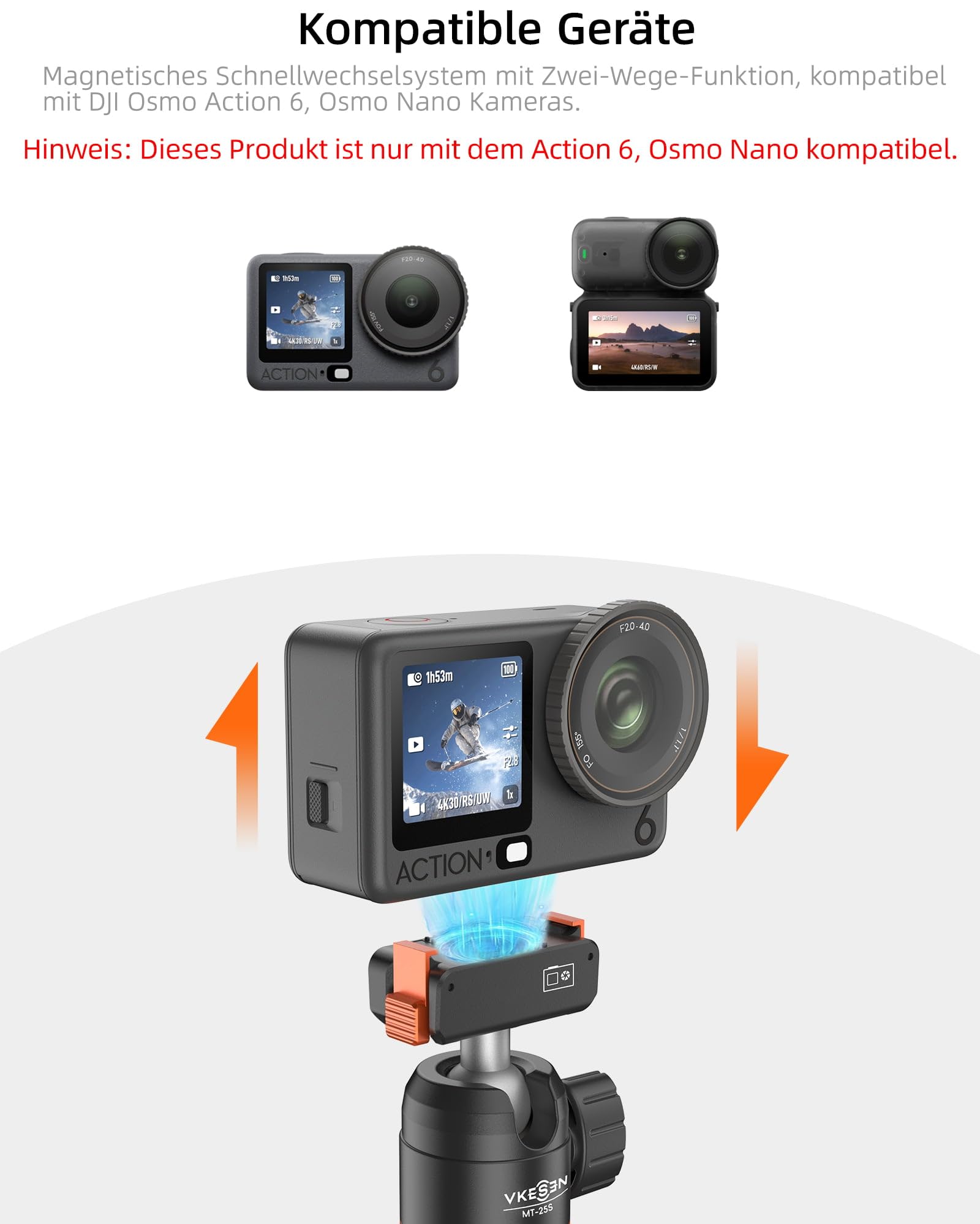 54,5 cm Selfie Stick Stativ für DJI Osmo Nano/Osmo Action 6, 2-in-1 Kleines Tischstativ mit Verlängerungsstab & 360°-Kugelkopf, Ausziehbares Handgriff/Einbeinstativ/Reisen Vlogging Halterung/Zubehör