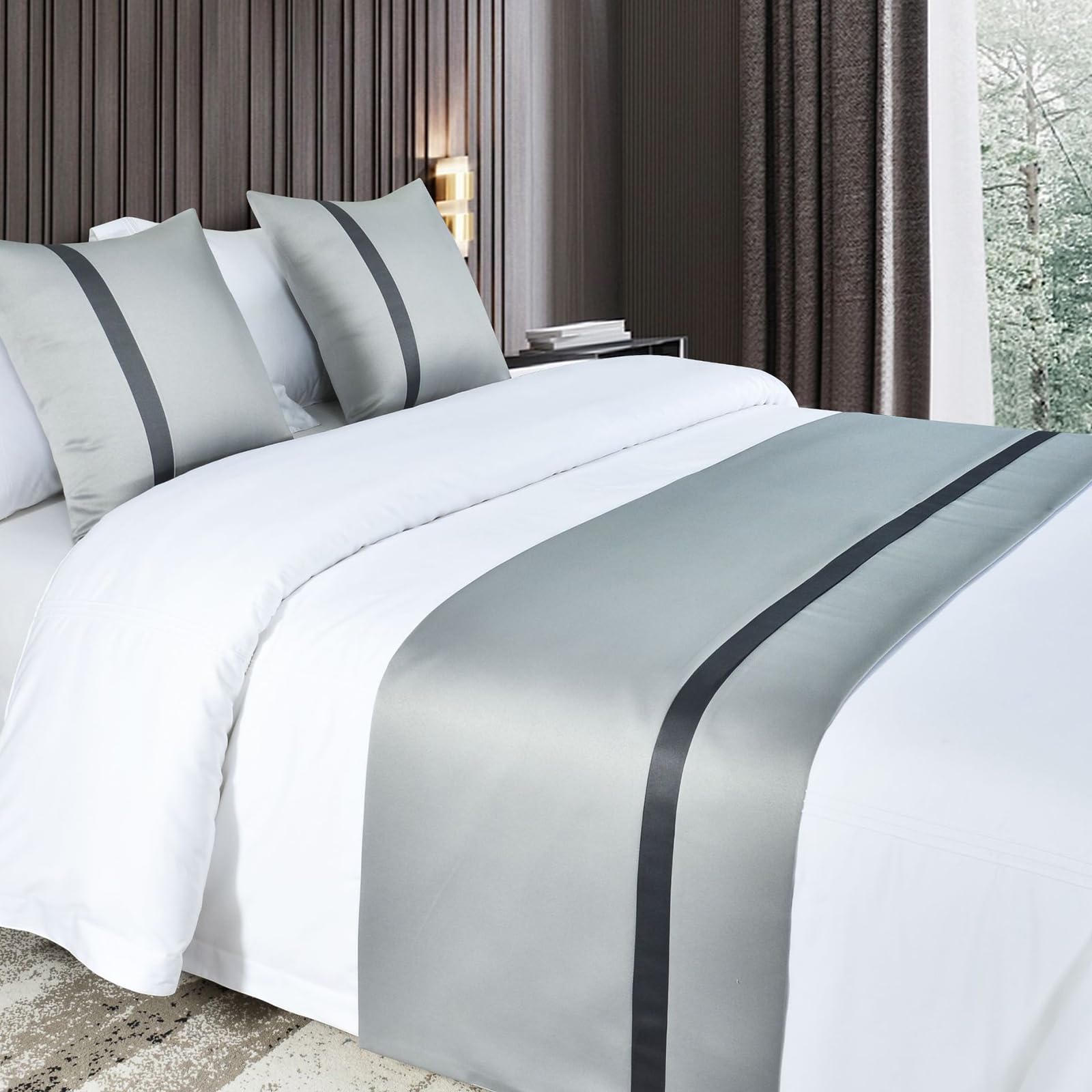 QRGMKL Silky Soft Bed Runners Solid Color Bed Scarf Bed Runner for Foot of Bed Contrast Color Bedspread Hotel Bedding Protector-Light Gray||180X50cm for 1.2m Bed