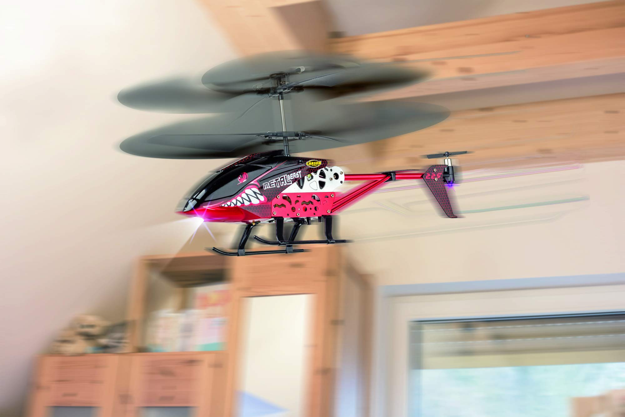 CARSON 500507134 - Metal Beast 230 2.4G 100% RTF, zdalnie sterowany helikopter współosiowy z kablem do ładowania USB, model gotowy do lotu, helikopter RC wraz z bateriami i pilotem zdalnego sterowania 2,4 GHz, 100% gotowy do lotu