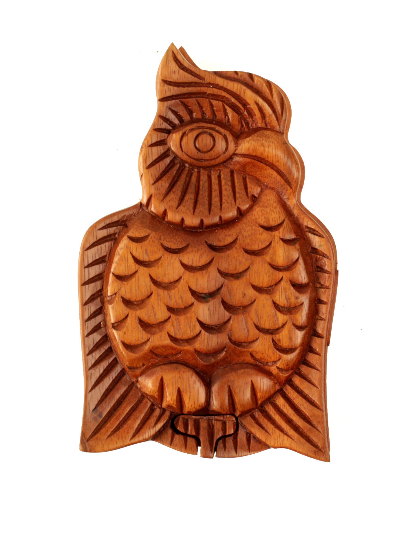 Brave Wings Hand Carved Wooden Treasure Chest Puzzle Trinket Box ~ Owl ~ OOAK Unique Figurine Statue Sculpture Gift for Birthdays Christmas for Home Decor or Table Decoration ~ 2751