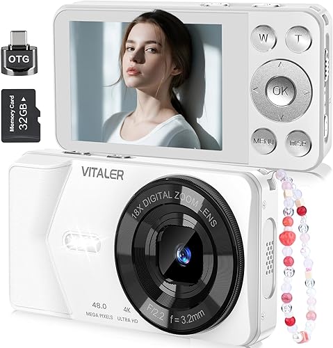 Miniatura 10 de Cámara digital con lente trasera delantera, cámara de enfoque automático de 64 MP 4K para fotografía con tarjeta de 32 GB, cámara compacta portátil