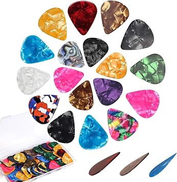 120 Pack Celluloid Guitar Picks with Organizer Storage Box, 0.46 0.71 0.96mm Includes Thin, Medium, Heavy Colorful Guitar Picks for Acoustic Guitar Electric Guitar Bass Ukulele
