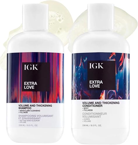 IGK EXTRA LOVE Volume & Thickening Shampoo and Conditioner Set | Lightweight + Supports Scalp + Balance Oil | Vegan + Cruelty Free | 8 Oz
