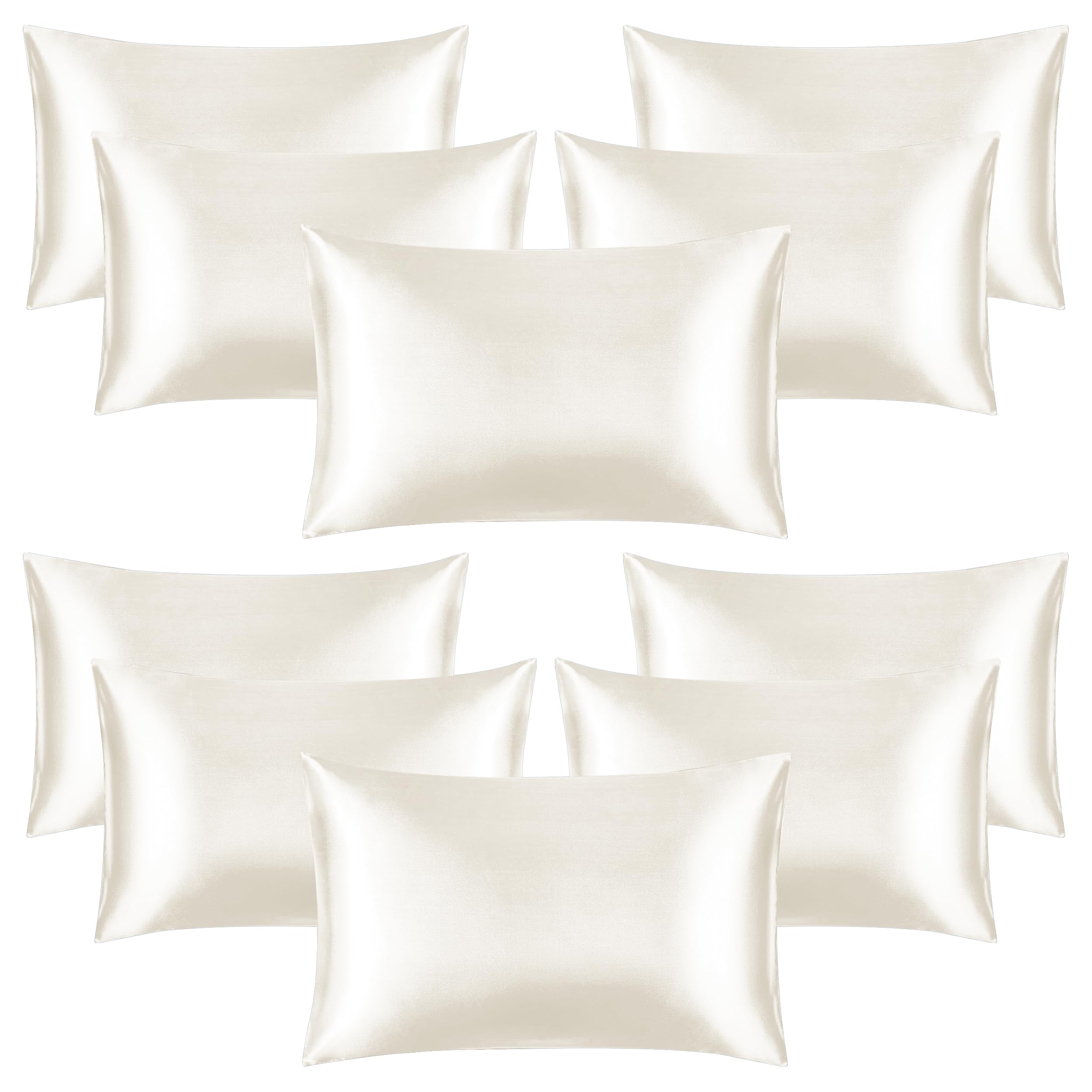 Ir Imperial Rooms Women's Ivory Imperial Rooms Satin Pillowcase 10 Pack – Satin Silk Pillowcases For Hair And Skin, Gifts For – Pillow Cases With Envelope Closure (50X75 Cm)