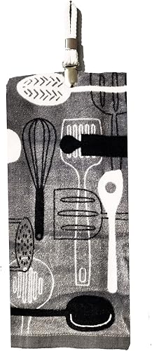 Miniatura 3 de Juego de toallas de cocina 5 paños de cocina de algodón a juego gris, negro, blanco estampado y sólidos con un clip blanco para toallas