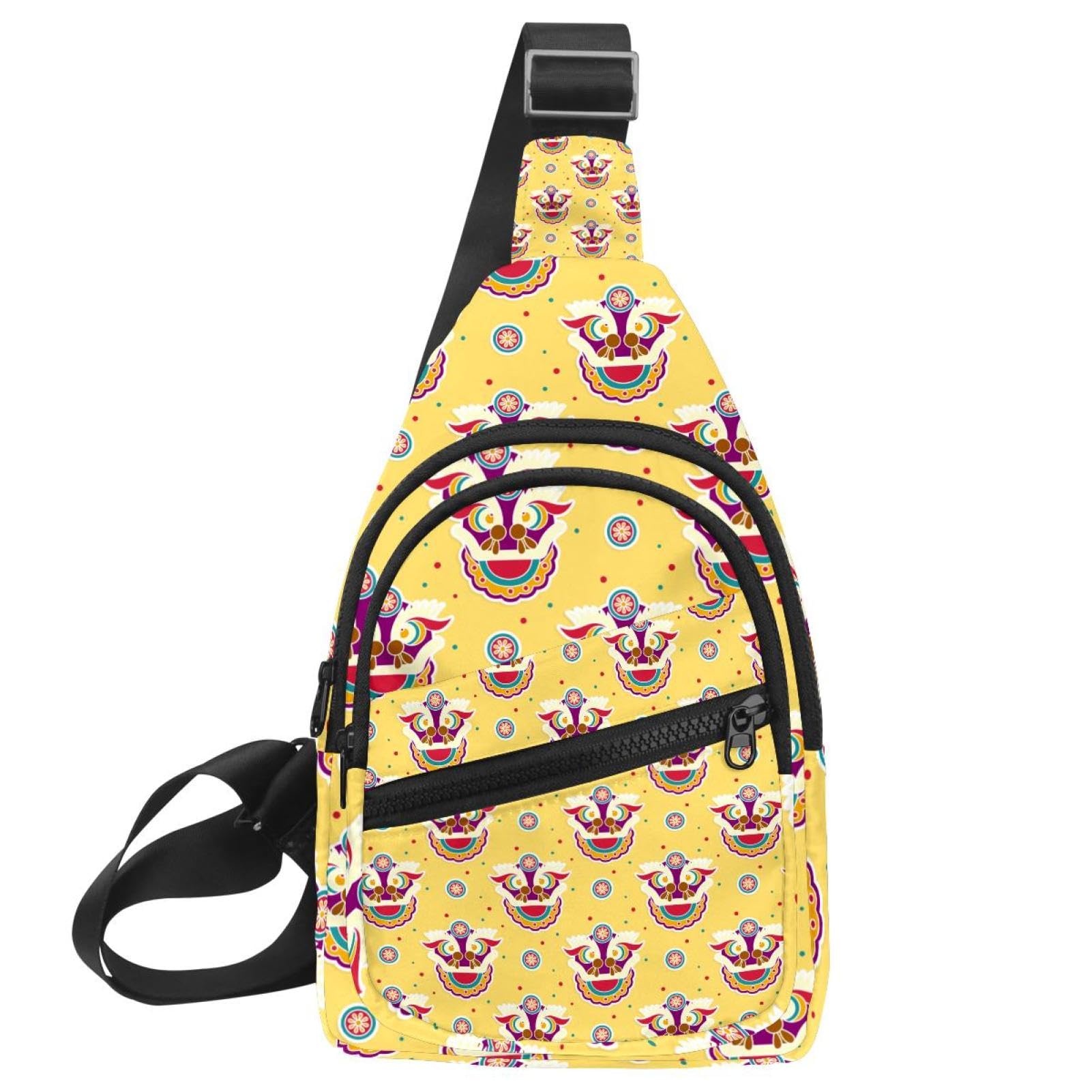 Bolso cruzado compacto de 30x18 cm con estampado de danza de león 7