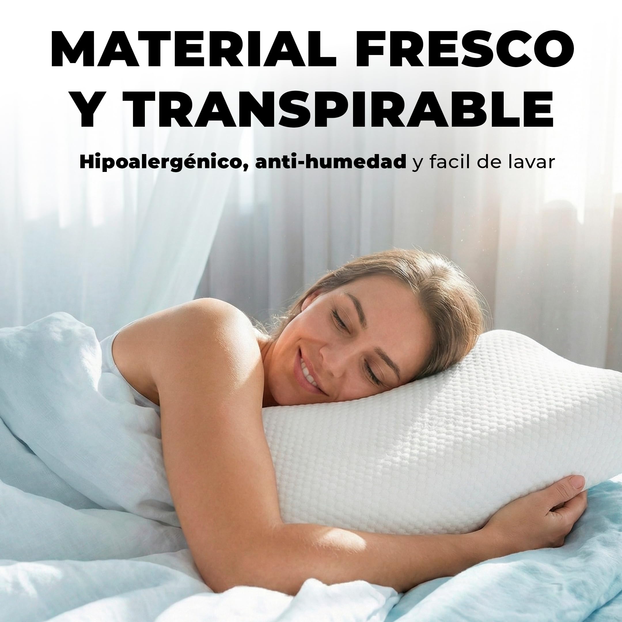 Aznar Almohada Viscoelástica Cervical 65 Cm Adaptación Ingravidez Soporte Anatómico Tejido Transpirable Núcleo Memory Foam Antipresión Dolor Cuello Funda Extraíble Alta Densidad Sueño Reparador