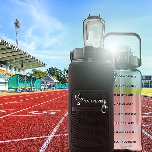 Miniatura 8 de NATIVEPRO Botella de agua de medio galón con funda de 64 oz (2 L). Botella de agua inspiradora con popote y tiempo para beber.