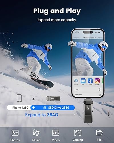 Miniatura 7 de RAOYI SSD externo USB C de 256 GB, unidad de estado sólido 2 en 1 de hasta 450 MBs USB 3.2 dual + unidad de pulgar tipo C unidad portátil SSD para