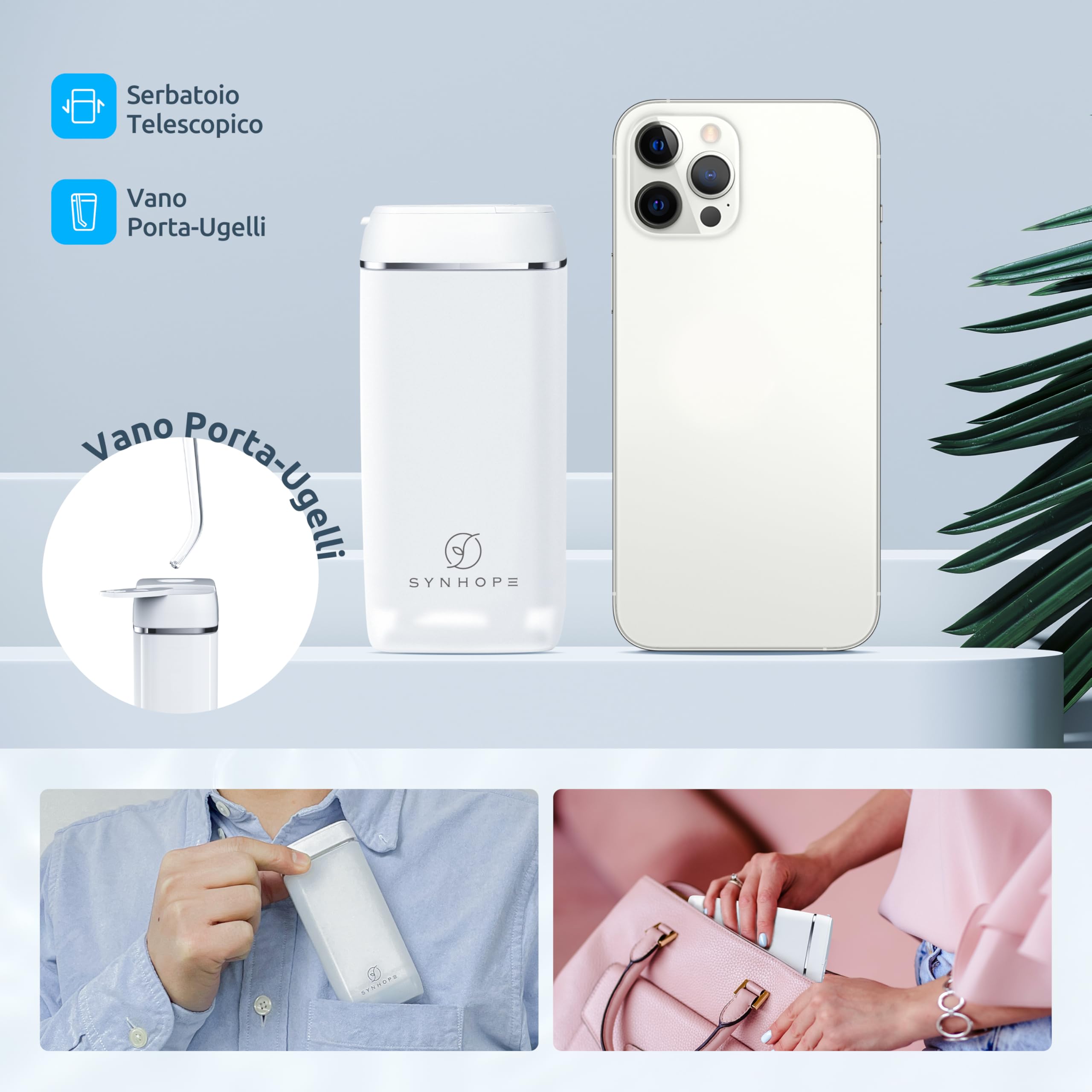 Idropulsore Dentale Portatile (Mini Cordless) Irrigatore Dentale,Serbatoio dell'acqua retrattile / IPX8 Impermeabile / 3 Modalità Water Flosser,Adatto a Viaggio e A casa Professionale Orale Irrigator