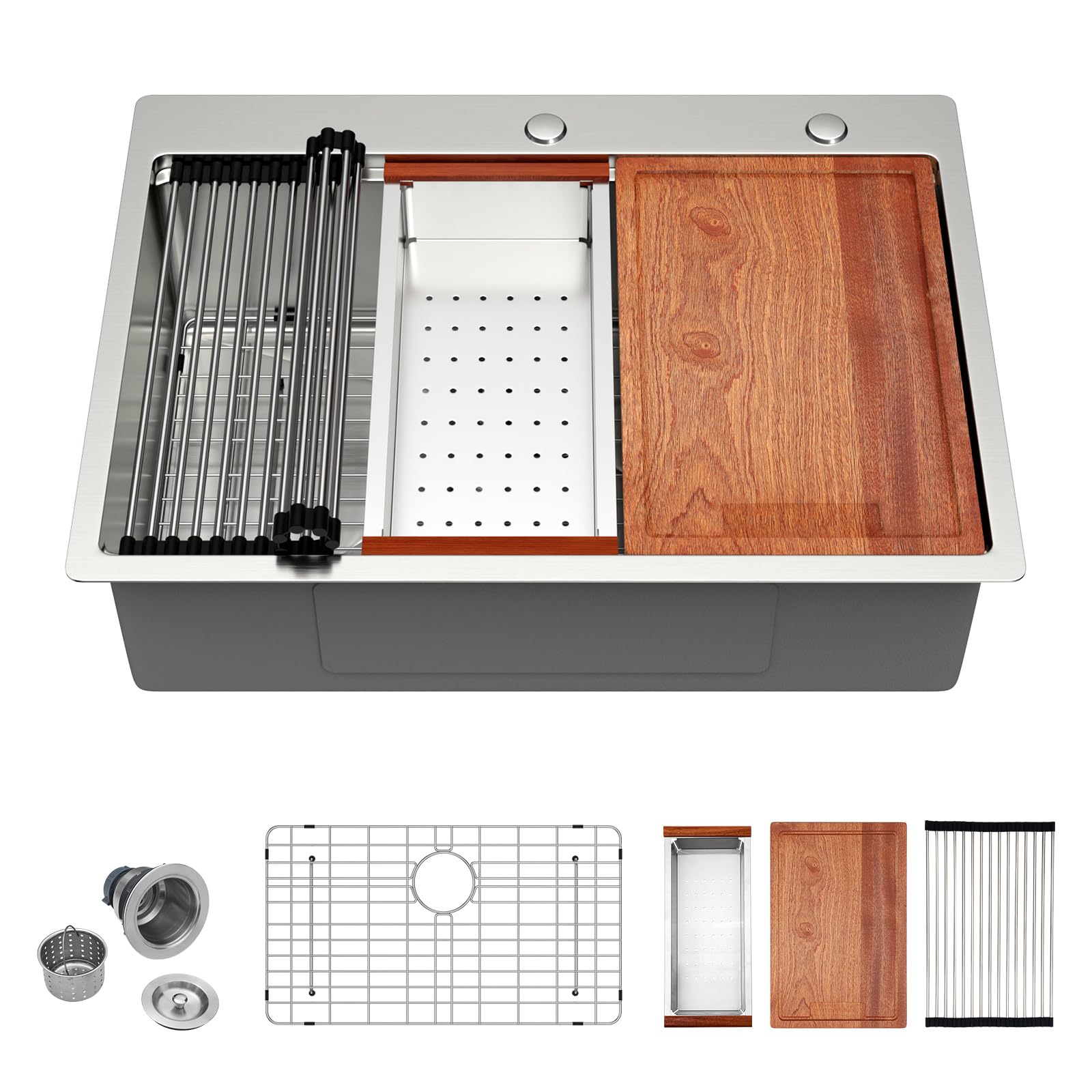 Funmier 30 x 22 Drop In Kitchen Sink - 30 Inch Stainless Steel Topmount Kitchen Sink Workstation 16 Gauge Single Bowl Above Counter Handmade Basin