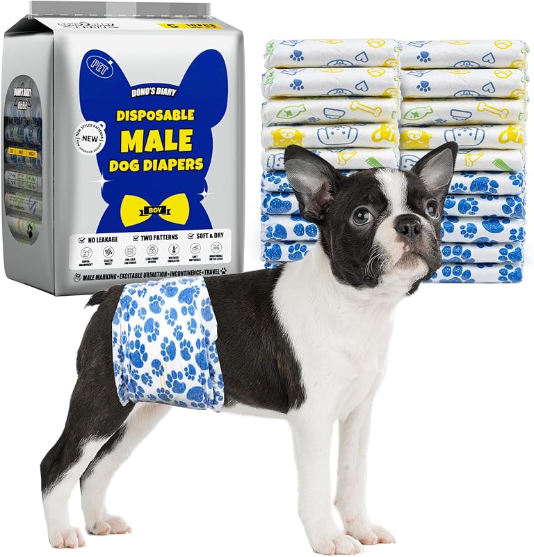 Fraldas descartáveis para cães machos Dono com indicador de umidade, tamanho Pequeno, pacote com 30