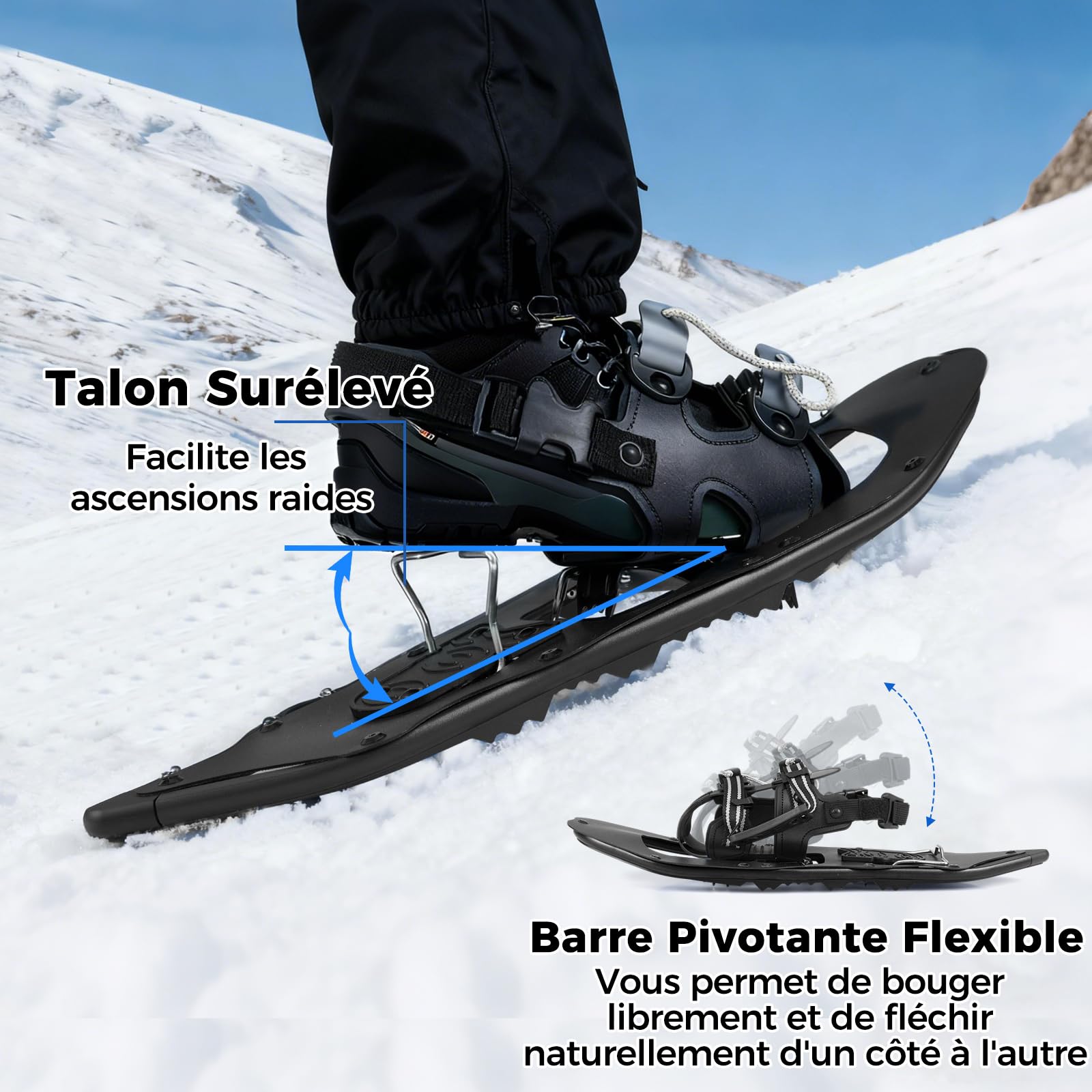 GYMAX Ensemble Raquettes avec Bâtons de Trekking Réglables, Raquettes Tout-Terrain en Aluminium avec Sac de Transport, Paniers à Neige/Boues, pour Hommes, Femmes, Adolescent