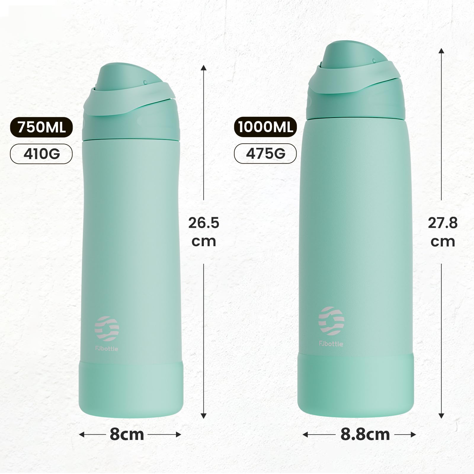 Fjbottle Botella Acero Inoxidable Térmica 1L/750ml – Botella Deportiva 24H Frío 12H Calor, Sin BPA, Apertura con Botón, Hermética, Apta Lavavajillas - 3