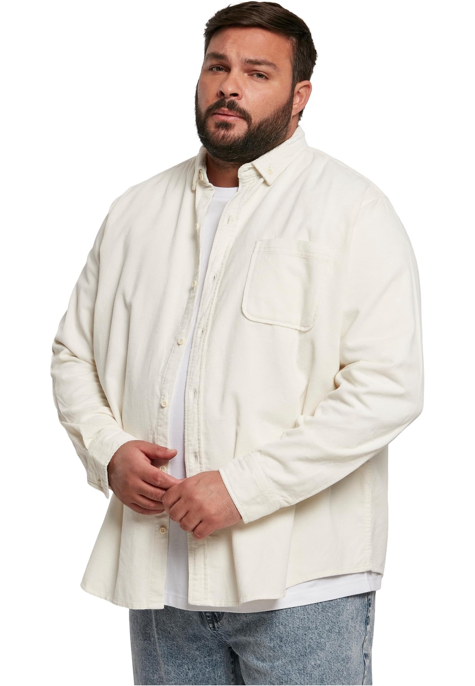 Urban Classics Men's Corduroy Shirt Shirt, whitesand, M