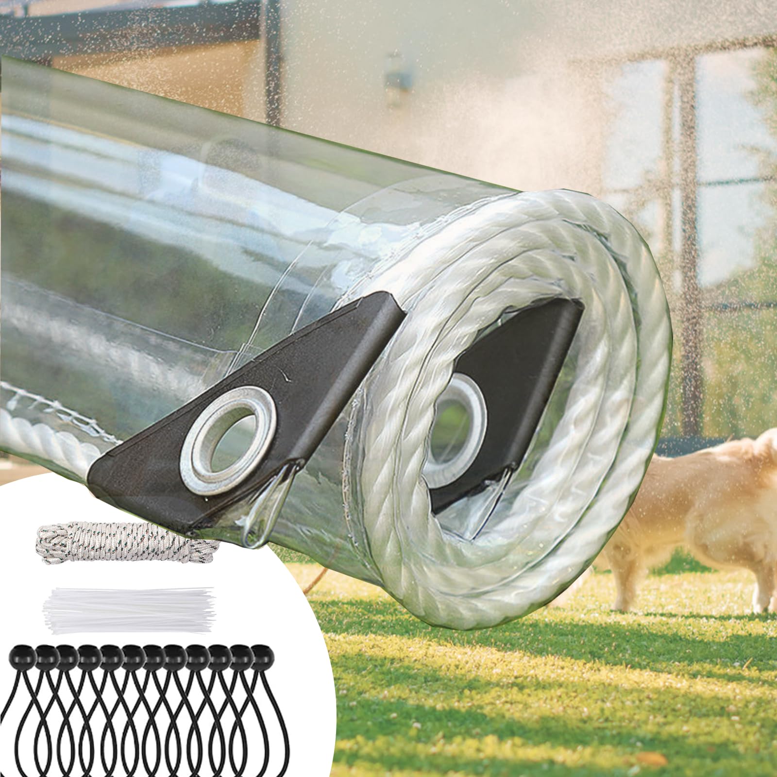 Jianyana Transparent Tarpaulin 4m x 6m, 420 g/m² Pvc Clear Tarpaulin Waterproof Heavy Duty Clear Pvc Tarp With Eyelets Gazebo Side Panels Tear With Cable Ties, Elastic Ropes, Ties(4×6m) — image 1