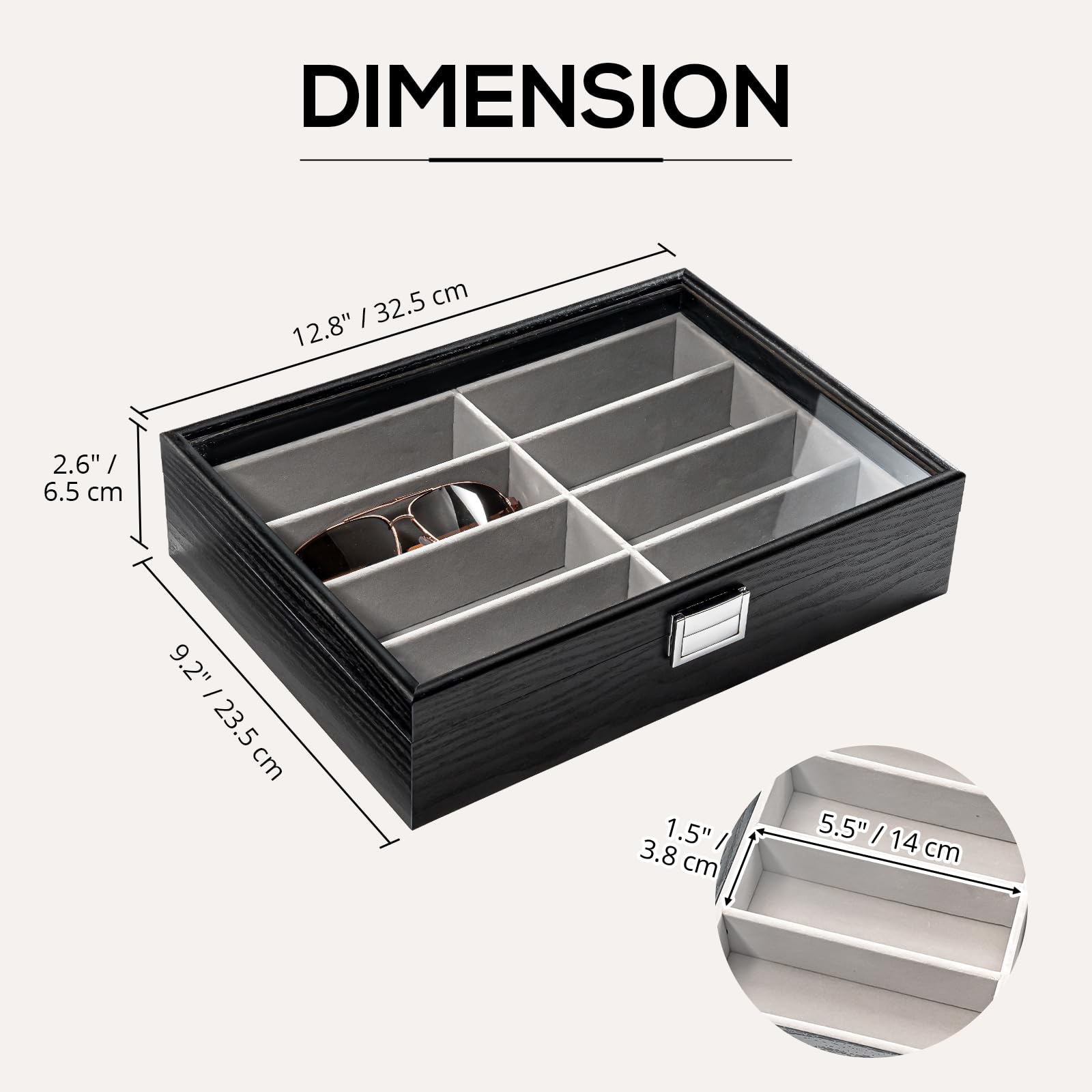 ProCase Porta Occhiali da Sole in Legno 8 Slots, Porta Occhiali Multiplo da Casa, Espositore Occhiali da Sole con Coperchio in Vetro -Nero