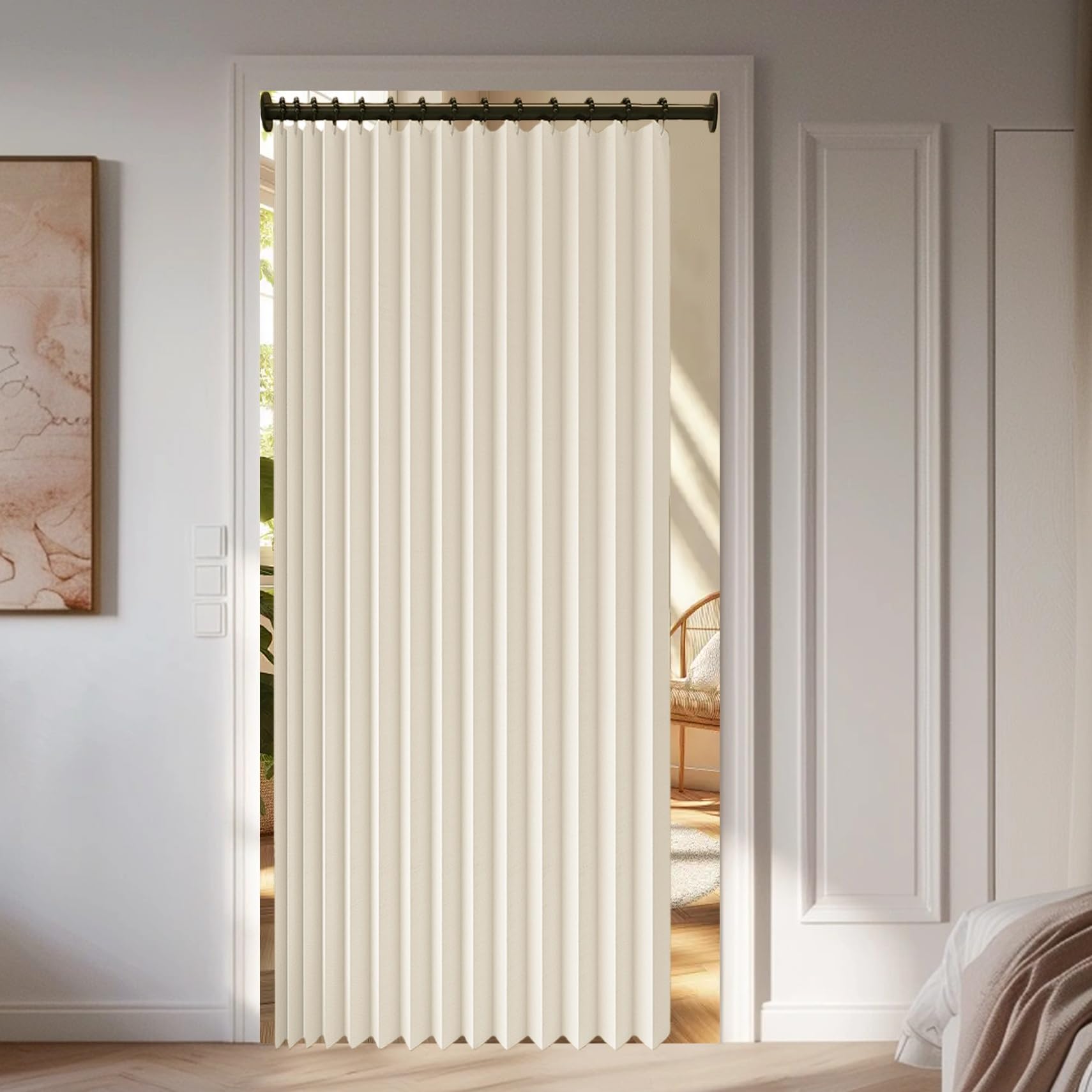 Rideau de Porte Occultant 270 x 220 cm Anti Bruit, Opaque, Bloquer, Separation, Anti Froid Occultant Chaleur Rideau Accordéon Porte pour Salon Chambre Maison et Cuisine, Beige