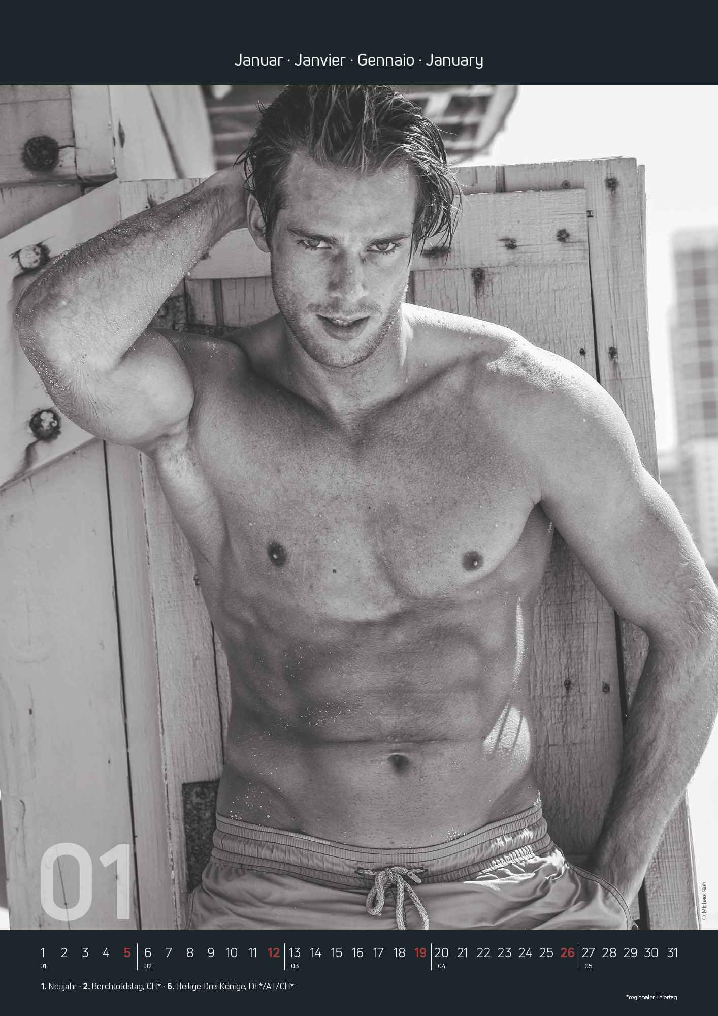 Hot Men 2025 - Bildkalender 29,7x42 cm - Männer - erotischer Kalender - hochwertiger Erotikkalender - schwarz-weiß - Wandplaner - Wandkalender