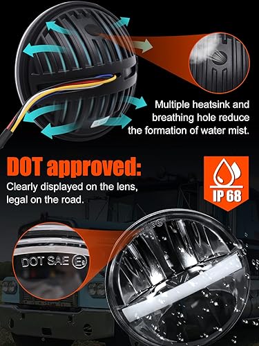 Miniatura 5 de UNI-SHINE Faro LED redondo de 5 34 pulgadas 5.75 pulgadas, 4 piezas, reflector de haz alto y bajo con haz sellado DRL H5001 H5006 compatible con