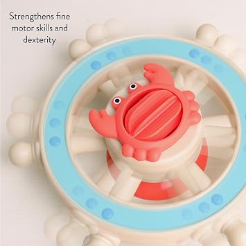 Itzy Ritzy Bath Toy Steering Wheel, Rotating Suction Cup Tub Toy 6M+ (Crab) | 360 Rotating Steering Wheel with Strong Suction Cup Base & Easy-Grip Handles for Fine Motor Skills and Imaginative Bath Play