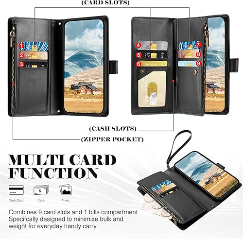 Miniatura 3 de Funda para iPhone 12 Pro Max, con cremallera y tarjetero para mujeres y hombres, funda de piel sintética con correa para la muñeca para iPhone 12