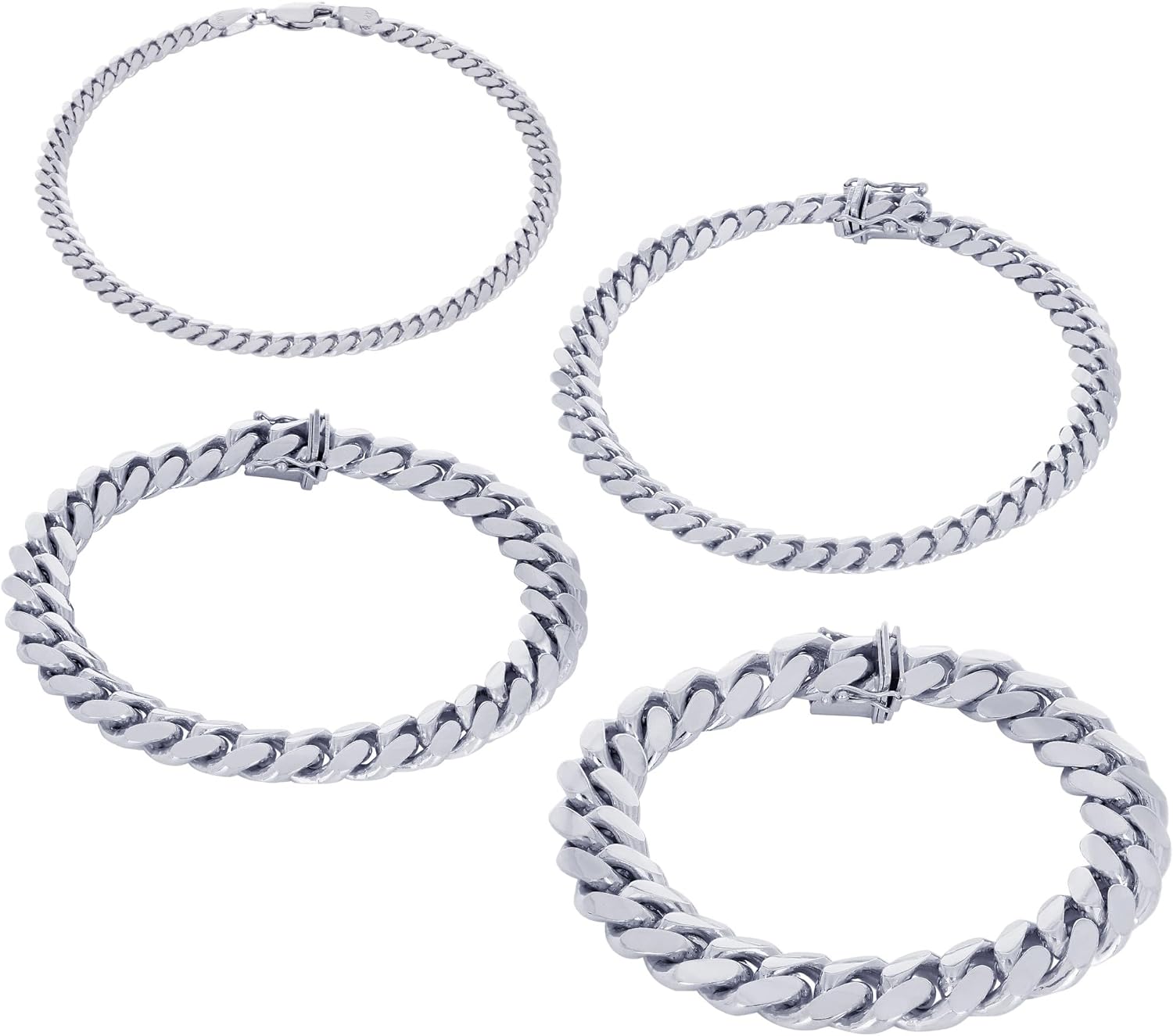 Nuragold 14K Real White Gold Solid Miami Cuban Link Chain Bracelet 7"-9" (2.7mm-7mm) Italian Jewelry for Men & Women