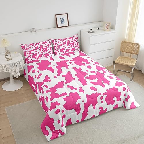 Miniatura 2 de Erosebridal Juego de ropa de cama de piel de vaca rosa antiguo, edredón de animales de granja, ganado toro, ganado largo, cuerno, vaca, relleno de