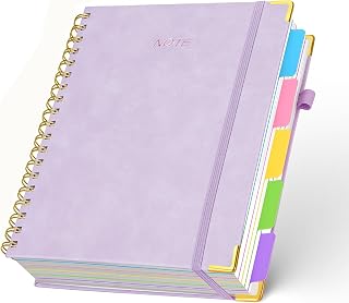 Notizblock, Notizbuch A5 liniert Notizbücher Mit 5 Fächern Und Herausnehmbaren Trennblättern 300 Seiten dickes Papier Spiral Notizbuch Zum Schreiben, Für Arbeit Und Schulbedarf, 14.8 x 21.5cm Lila