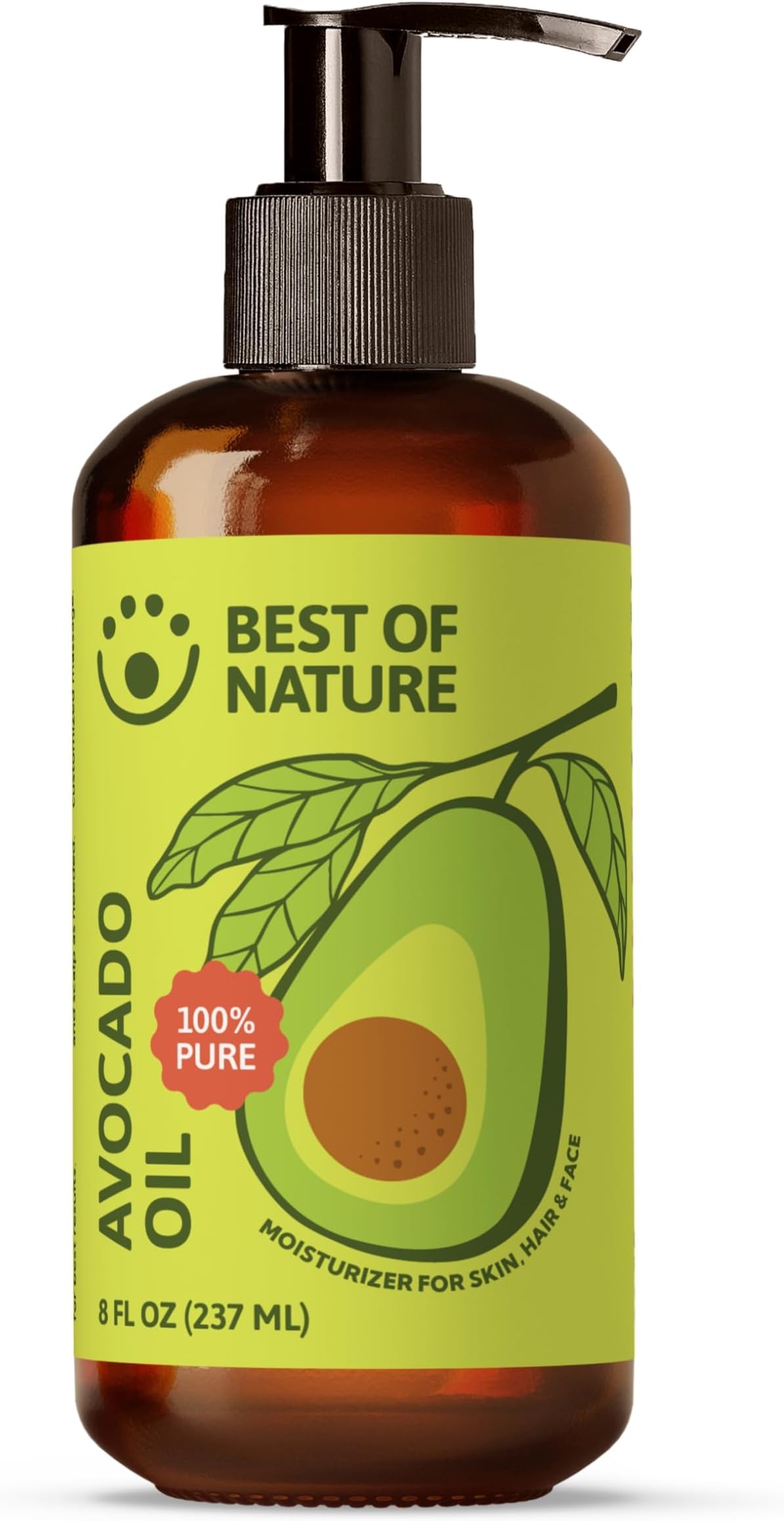 Best of Nature 100% Pure Avocado Oil – Natural Massage Oil, Moisturizing Body & Hair Oil, Unscented Skincare & Carrier for Essential Oils, Bulk Size Available (8 Fl Oz)