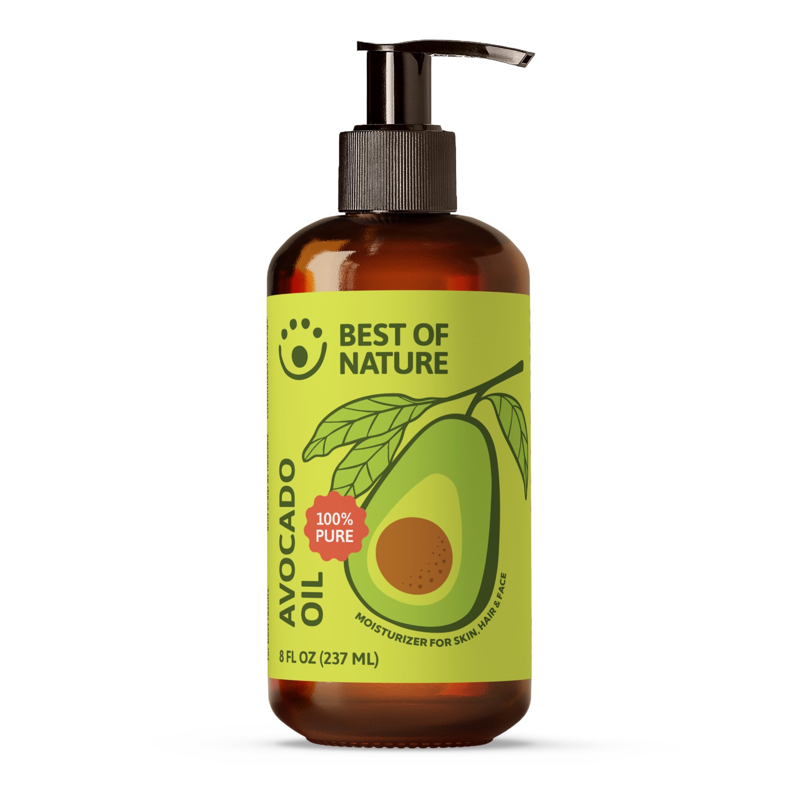 100% Pure Avocado Oil – Natural Massage Oil, Moisturizing Body & Hair Oil, Unscented Skincare & Carrier for Essential Oils, Bulk Size Available (8 Fl Oz)