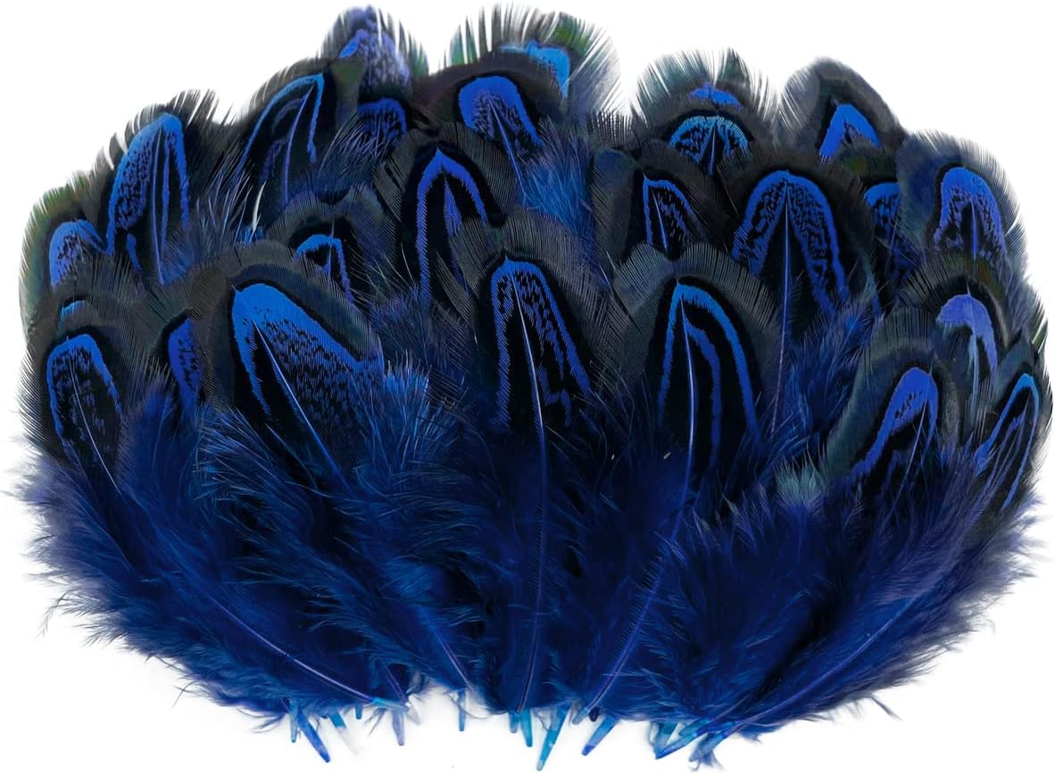 100pcs Royal Blue Pheasant Feathers 23 Inches Fluffy Spotted Plumage Feather for