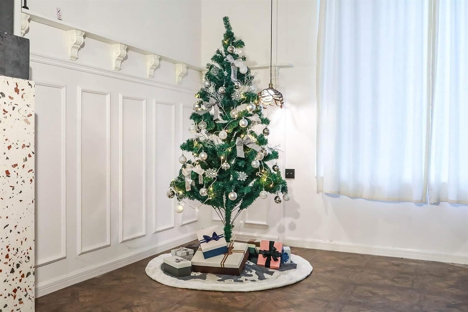 Tappeto Per Albero Di Natale Gonna Per Albero Di Natale Pelliccia Decorazioni Rustiche Per Tappetino Per Alberi Di Natale Motivo Con Cervi E Fiocchi Di Neve Gonna Per Albero Di Natale(59 inches(150cm)