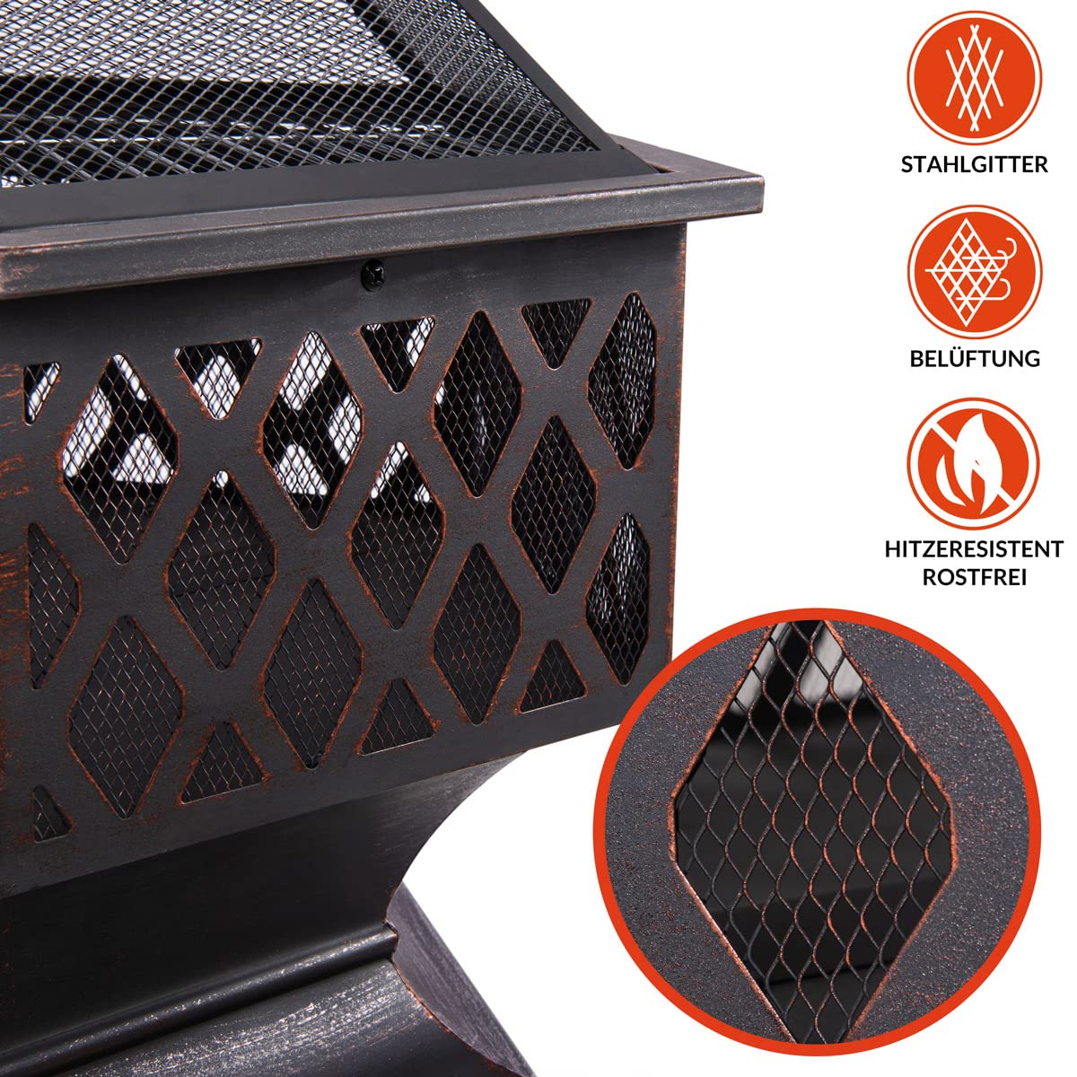 Gardebruk Brasero Exterior Hexagonal Rejilla Protectora y Atizador 70x60,5x62,5cm Hoguera de Jardín Negro