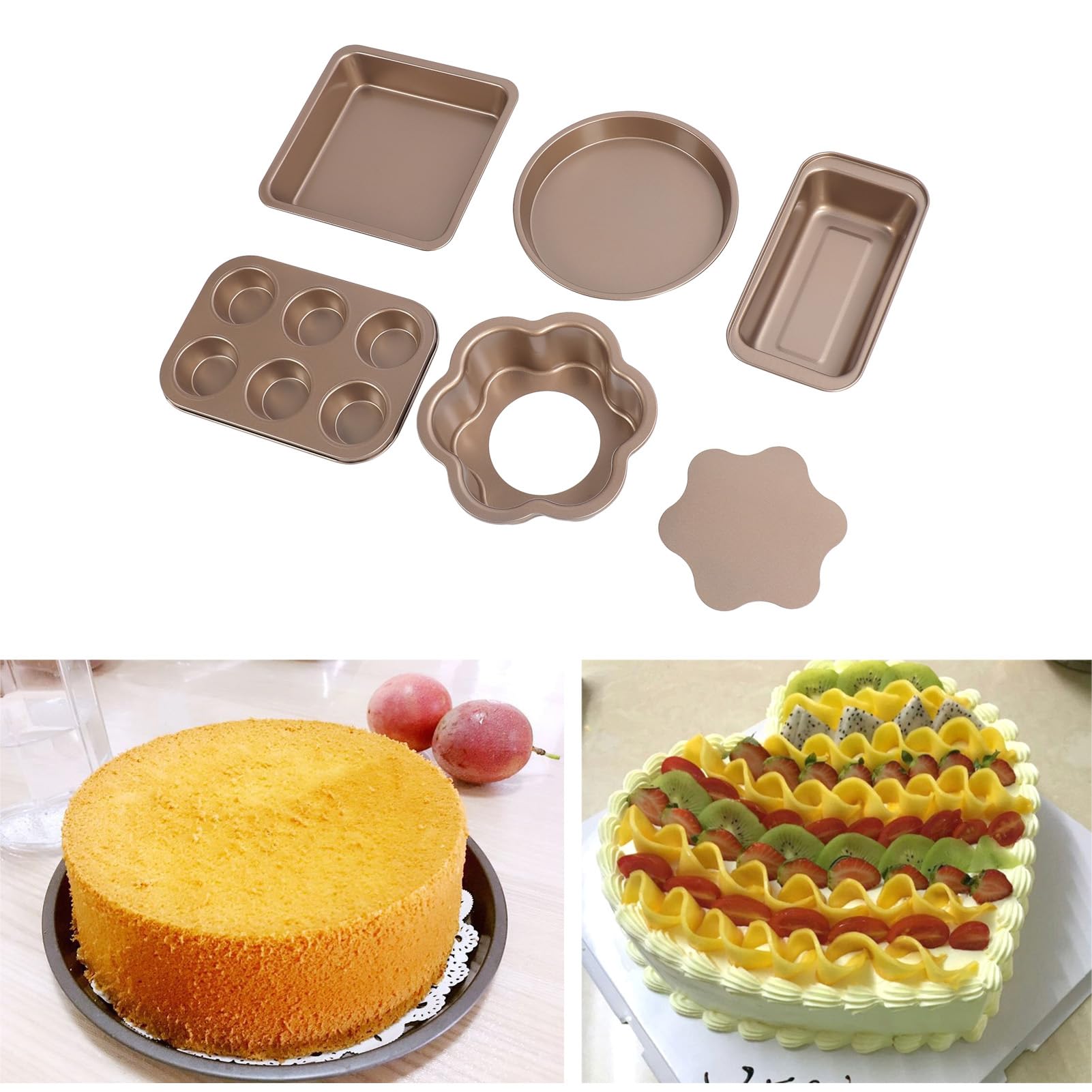 Set Di 6 Teglie Rettangolari Antiaderenti 28 Cm - In Acciaio Al Carbonio, Per Torte, Pane E Arrosti (Colore Oro/Rosa, Fino A 232°C) - 4