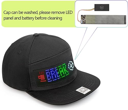 Miniatura 5 de Gorra de béisbol con letrero LED, control de aplicación Bluetooth, compatible con texto, patrón, graffiti para fiesta, correr, hip hop, bar, Navidad