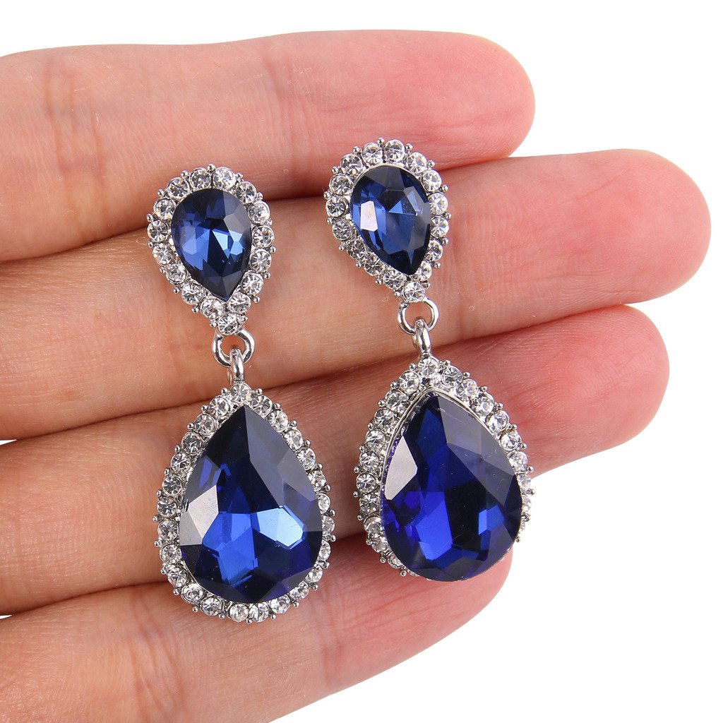EVER FAITH Mujer Cristal Austríaco Boda Elegante 2 Lágrima Pendientes Colgante