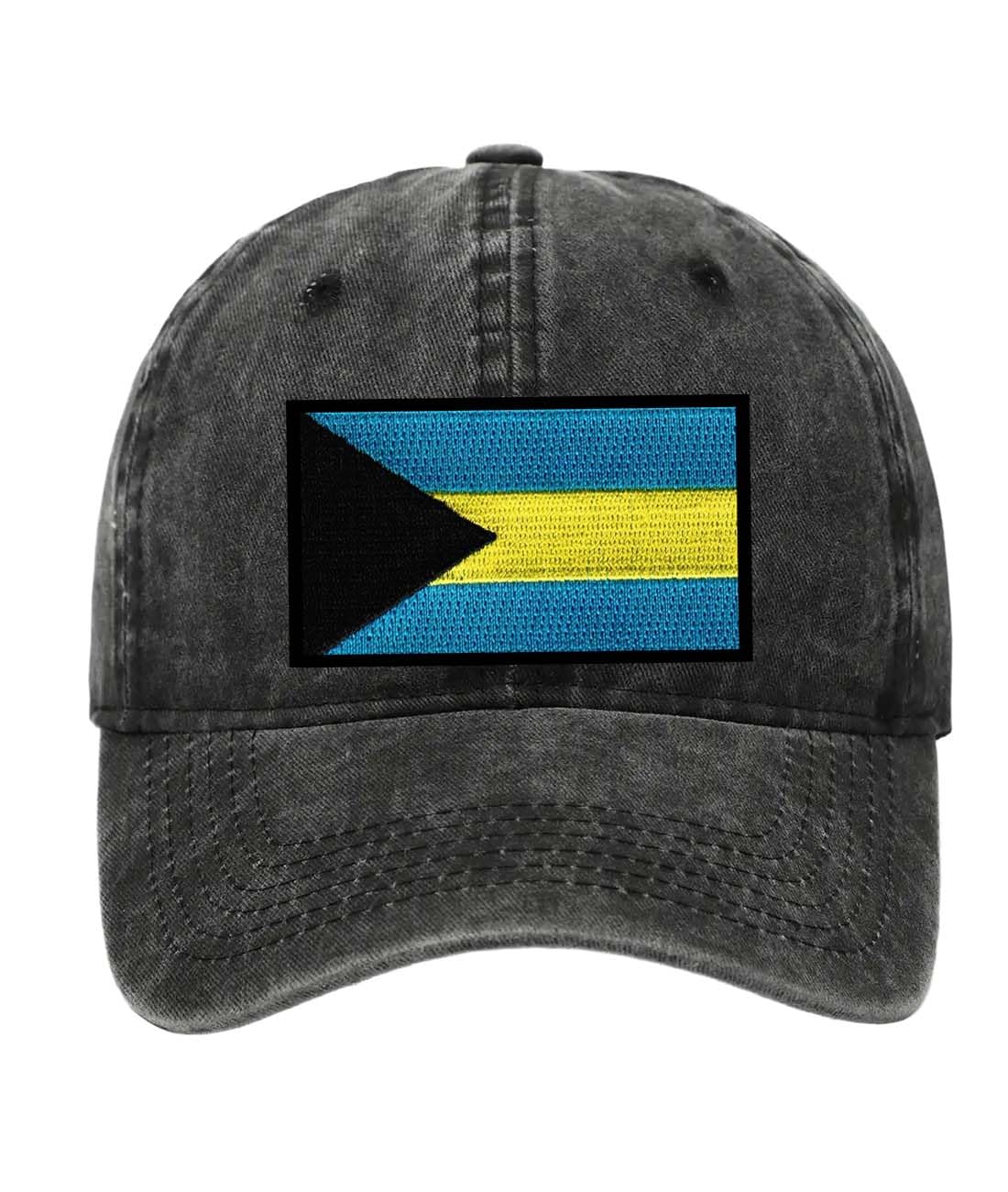 Petite Pine Bahamas Baseball Cap with Washed Cotton Fabric,Hat with Embroidered Bahamian Patch,Sun Hat,Adjustable Baseball Cap for Unisex Men Women Teens Washed Baseball Cap Bahamas(Black)