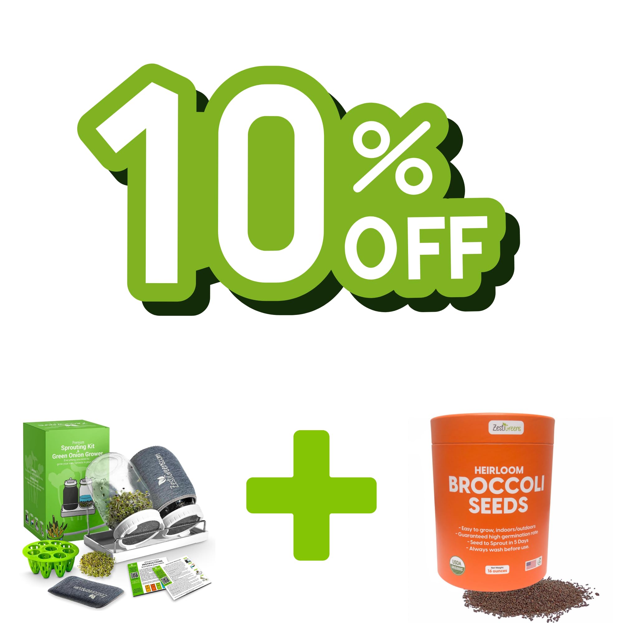 Premium Sprouts Growing Kit & Green Onion Regrower with 2 Mason Jars & Superior Sprout lids and Broccoli Sprouting & Microgreens Seeds (1 lb)