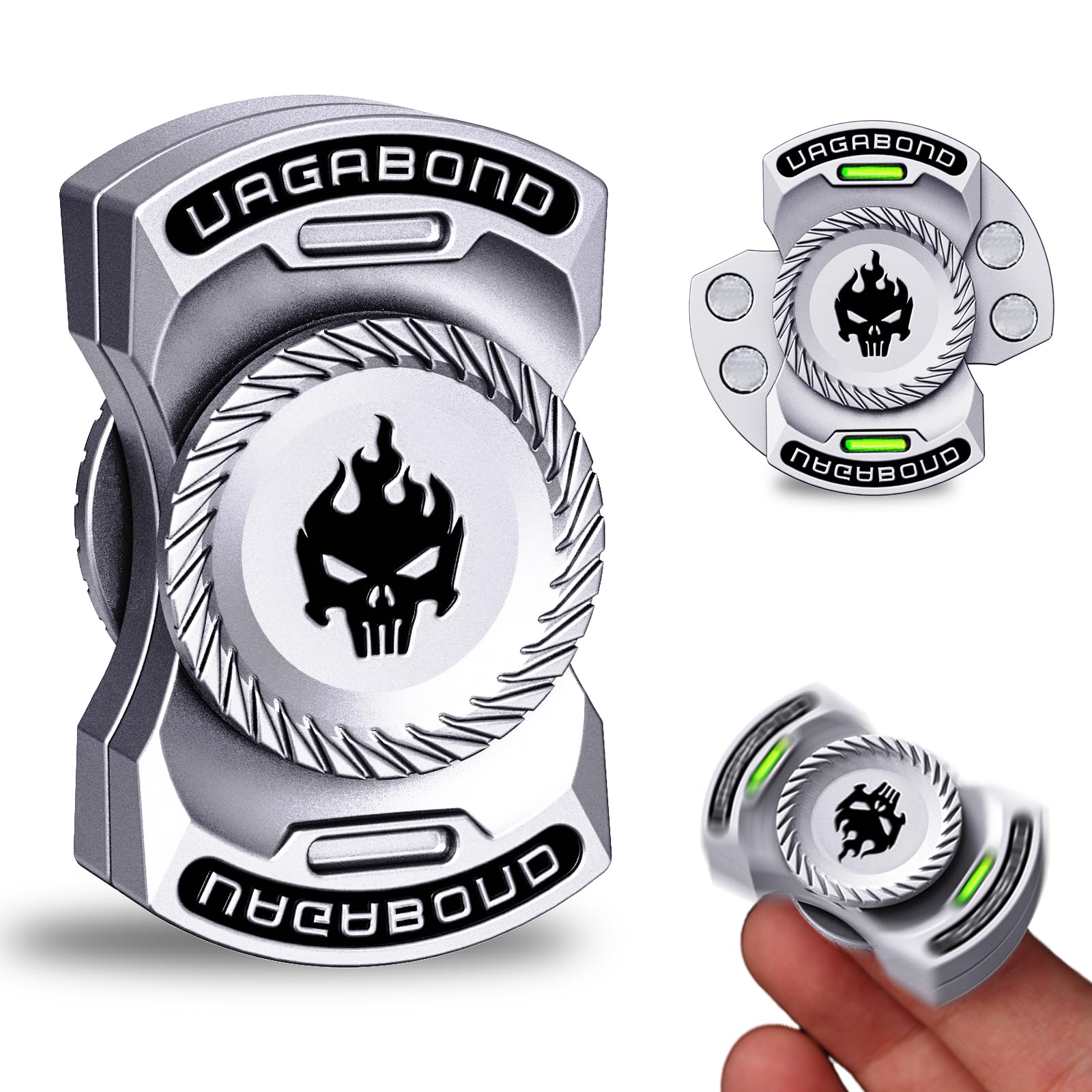 Berotok 3-in-1 Metal Fidget Spinner Slider, Silent EDC Desk Gadget, Silver — image 1