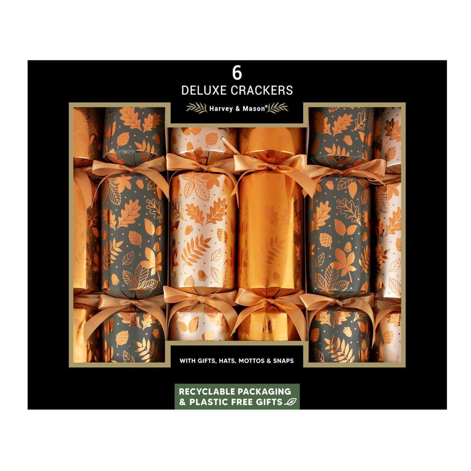 Yöl Copper & Forest Green 6 Deluxe Christmas Crackers Family Xmas Forest Copper Green White Luxury Party Celebrations