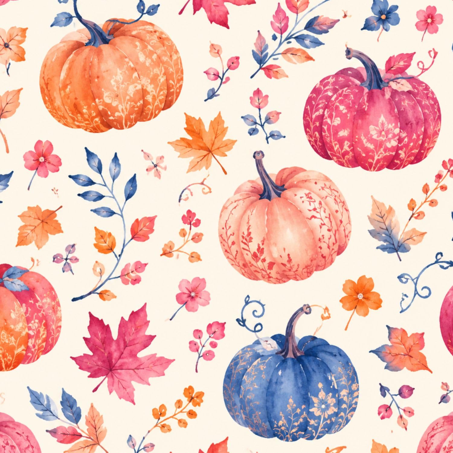 DERUINVAIO Self Adhesive Feature Removable Watercolor Pumpkins Autumn Peel and Stick Vinyl Wallpaper Roll, Sticky Lining Paper for Bedroom, Living Room, Kitchen Walls