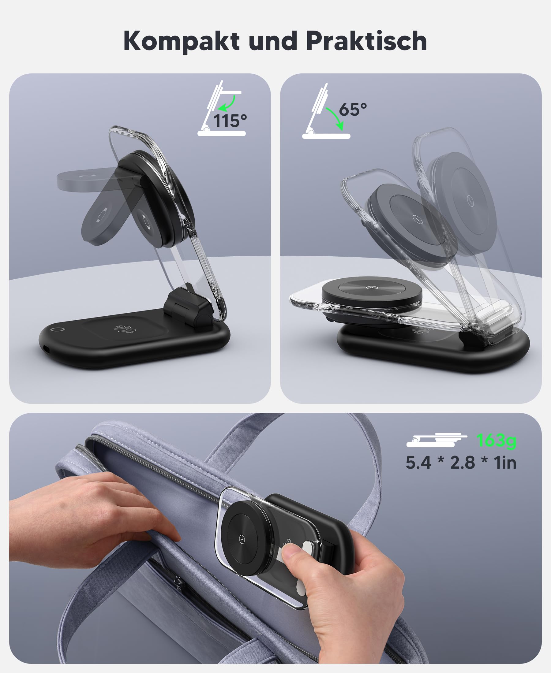 Stazione di ricarica induttiva, caricabatterie Mag Safe, 3 in 1, compatibile con iPhone 17, 16, 15, 14, 13, 12 Pro Max/Air/Plus/Pro, caricatore wireless da 15 W, pieghevole per Apple Watch10/9
