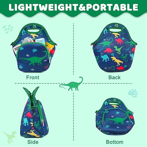 Miniatura 4 de RAVUO Bolsa de almuerzo para niños, lonchera ligera con aislamiento de neopreno para niños pequeños, kit de almuerzo con correa de hombro desmontable